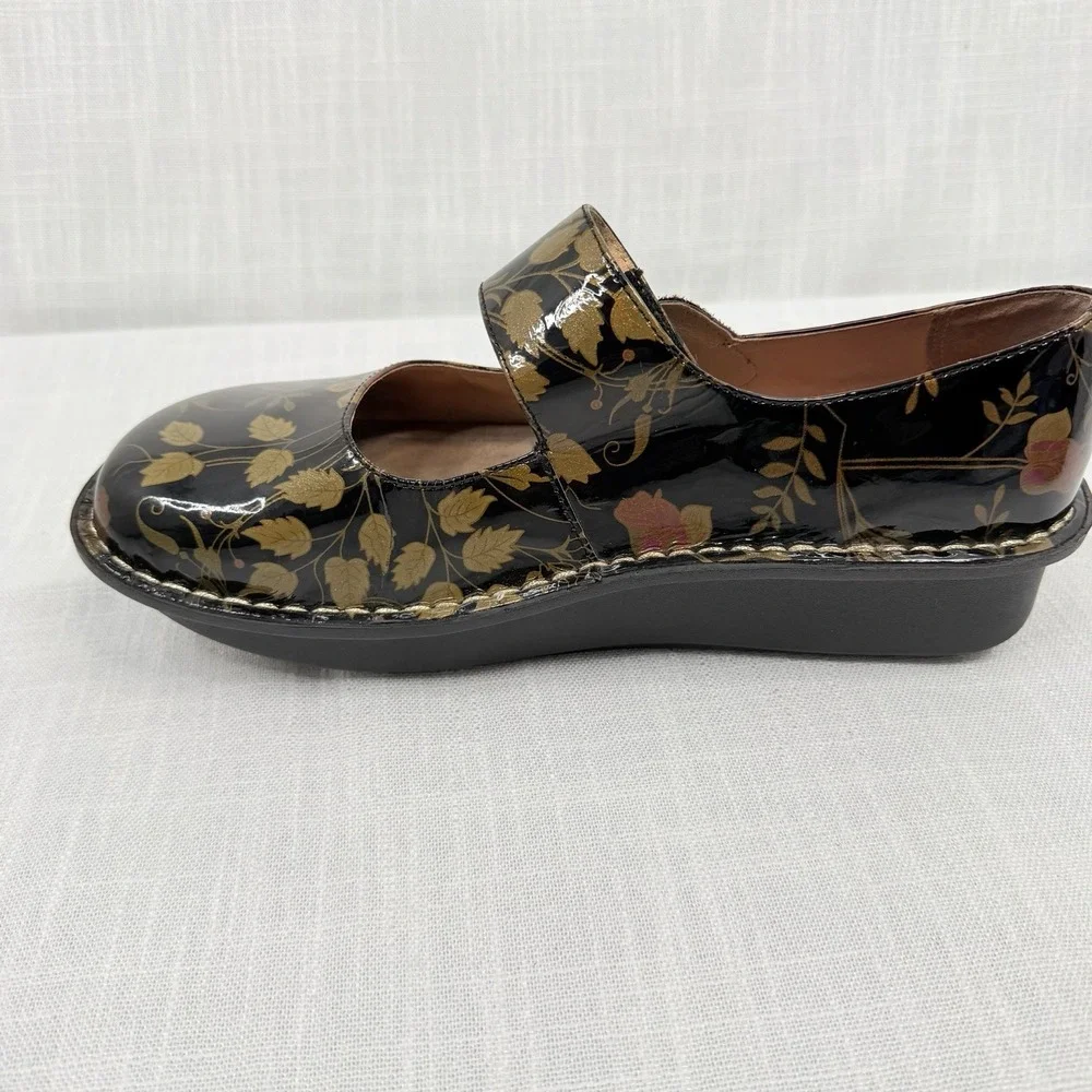 Alegria Paloma Black Patent Floral Mary Jane Comfort Shoes Nursing Shoes EU 39